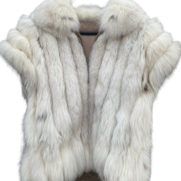White Fox fur bomber jacket with convertible leather sleeves ! Mint storage cond - Picture 5 of 7